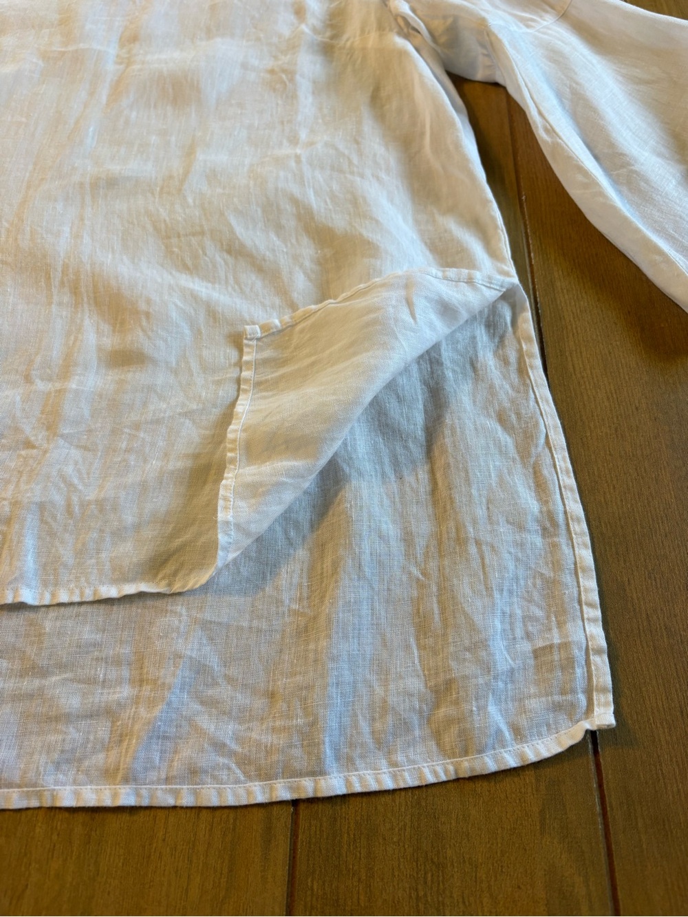J Jill Love Linen Boho White 100% Linen Frayed Trim Tunic Top Large Lagenlook - Picture 10 of 15
